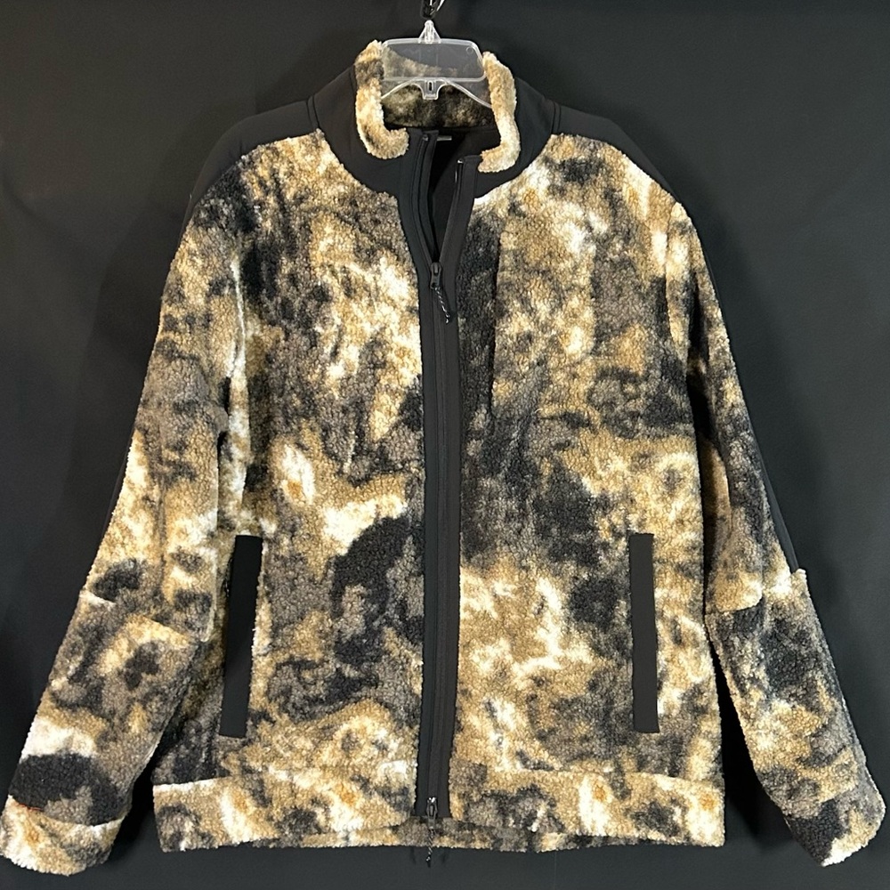 Men’s Sherpa Full Zip Jacket Camo Tie Dye XL Warm Soft